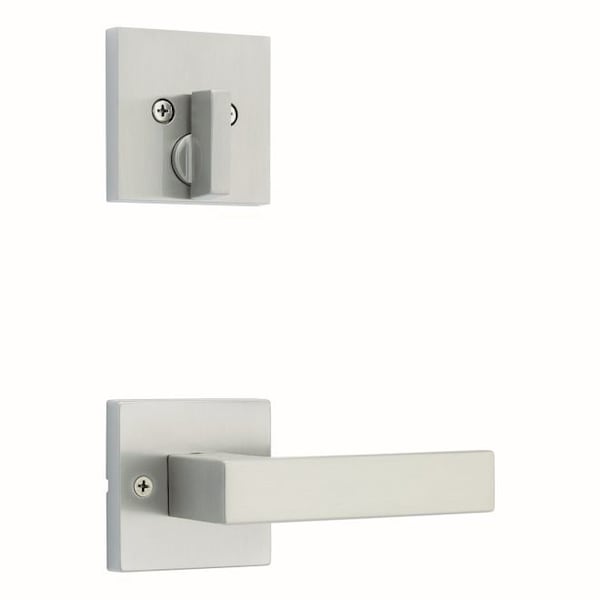 Single Cylinder Interior Singapore Lever Trim with Square Rose Satin Nickel Finish